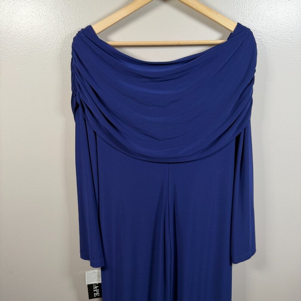 Xscape Formal Dress Gown Size 18W Blue Draped Off the Shoulder Wedding Event - Picture 11 of 12